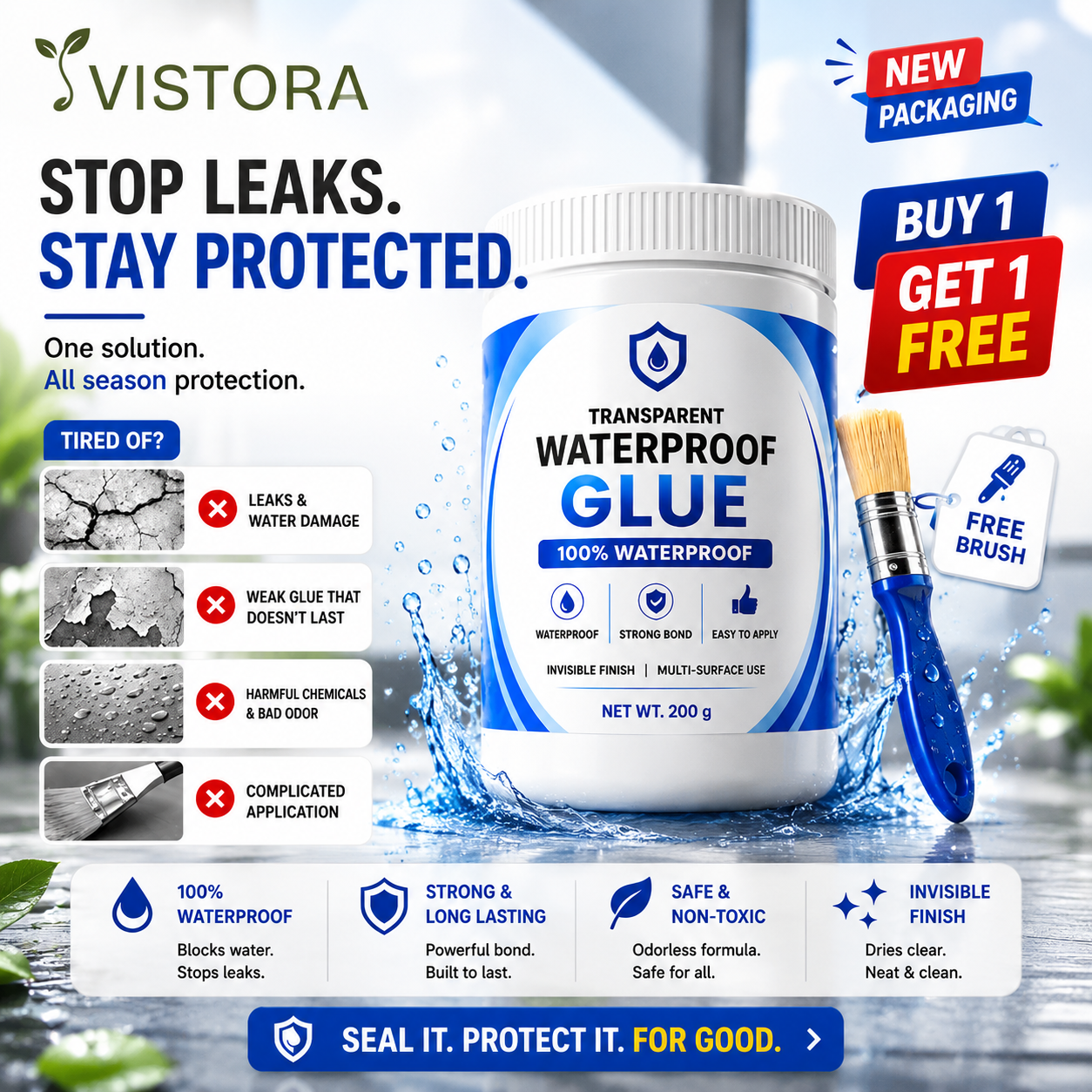 🔥Powerful Transparent Waterproof Glue (Buy 1 Get 1 Free) + Free Brush 🔥