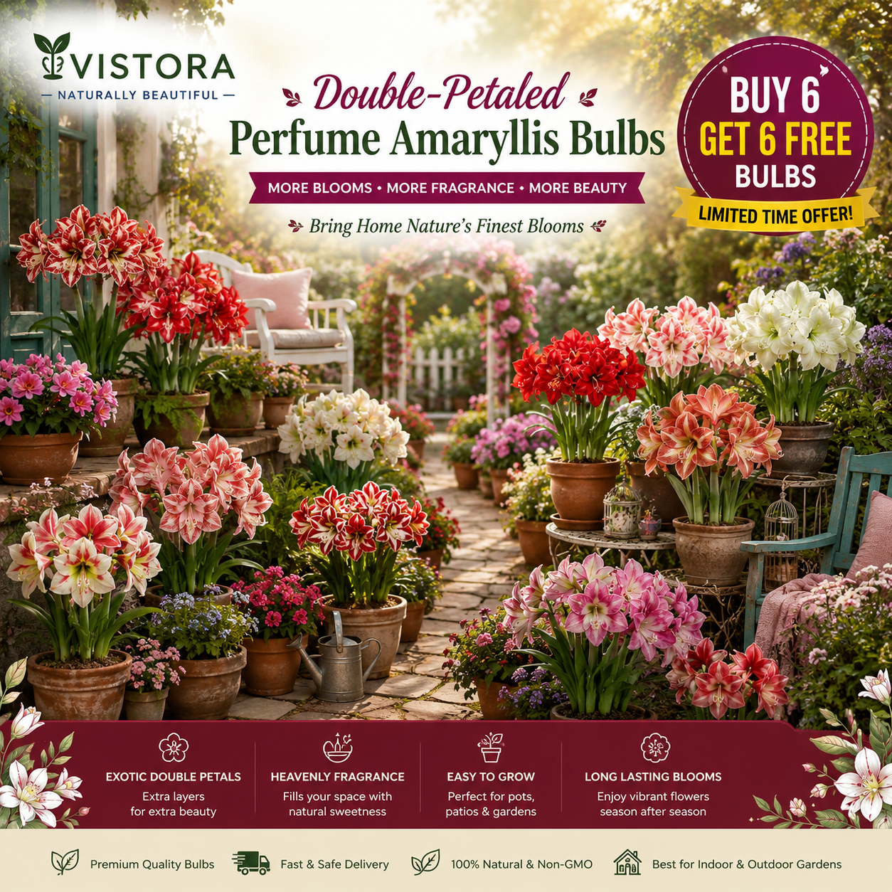 🌼Double-Petaled Perfume Amaryllis Bulbs🌿✨🌺 Buy 6 Get 6 Free Bulbs🌺