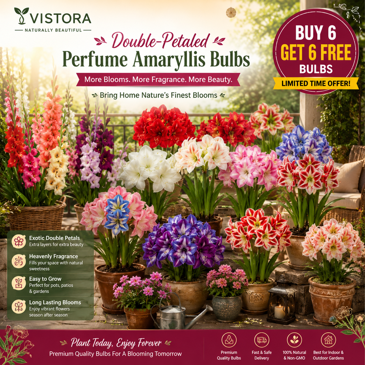🌼Double-Petaled Perfume Amaryllis Bulbs🌿✨🌺 Buy 6 Get 6 Free Bulbs🌺