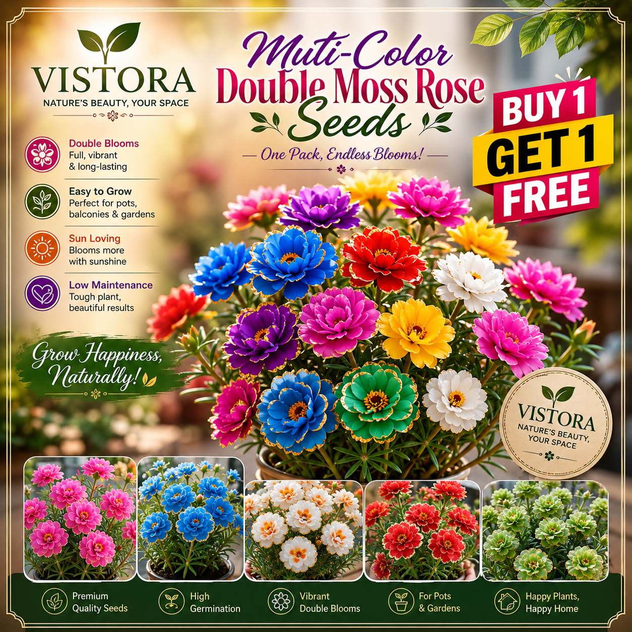 🌹【7 days germination】Last Day Up to 50% OFF💐Muti-Color Double Moss Rose Seeds🌸 Buy 1 Get 1 Free 🌸