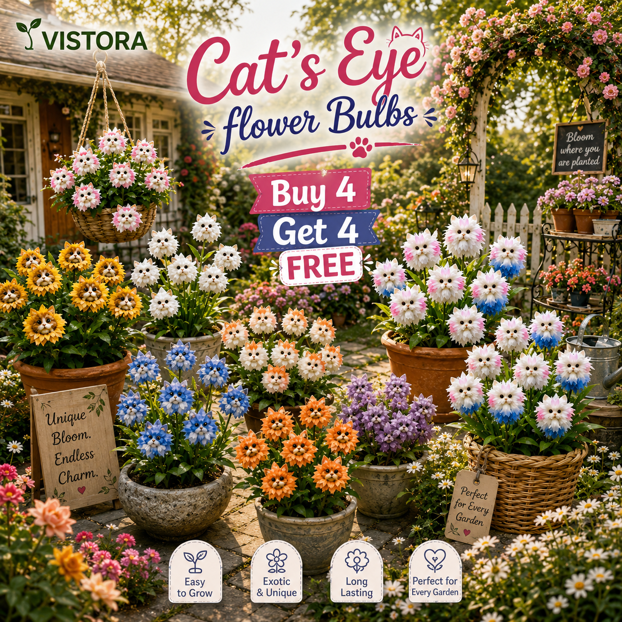 🐱Magical plants! Cat's eye dazzling series✨Cat’s Eye flower Bulbs🌸Buy 4 Get 4 Free🌸With Plant Growth Supplement