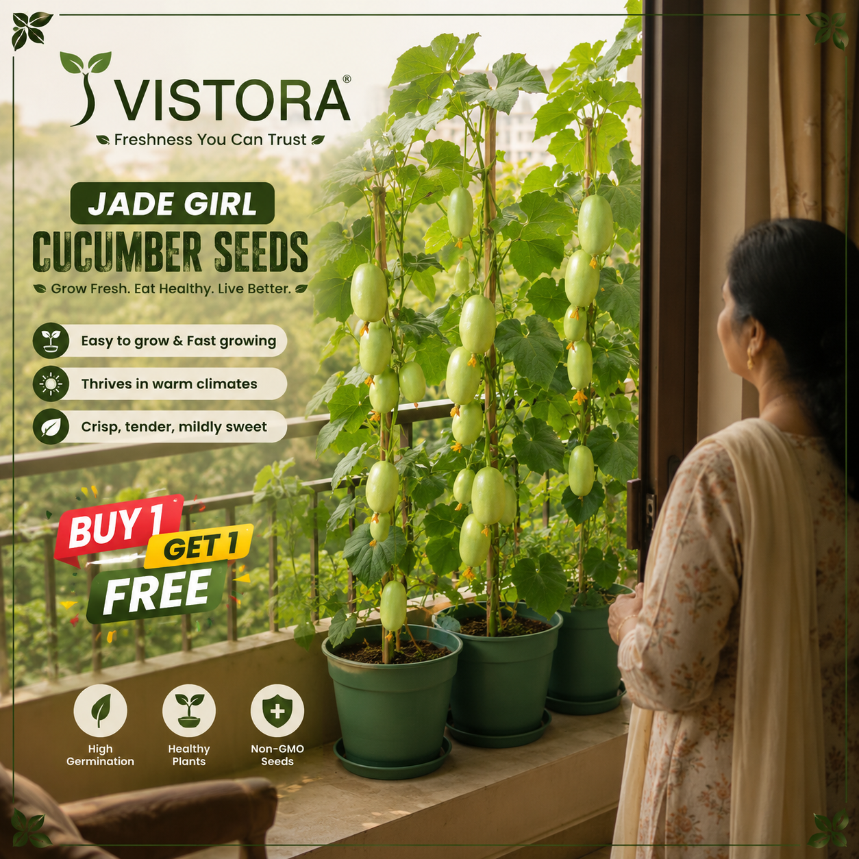 🔥Buy 1 Get 1 Free🔥Jade Girl Cucumber seeds "Golden Boy & Jade Girl" – With Plant Growth Supplement Free