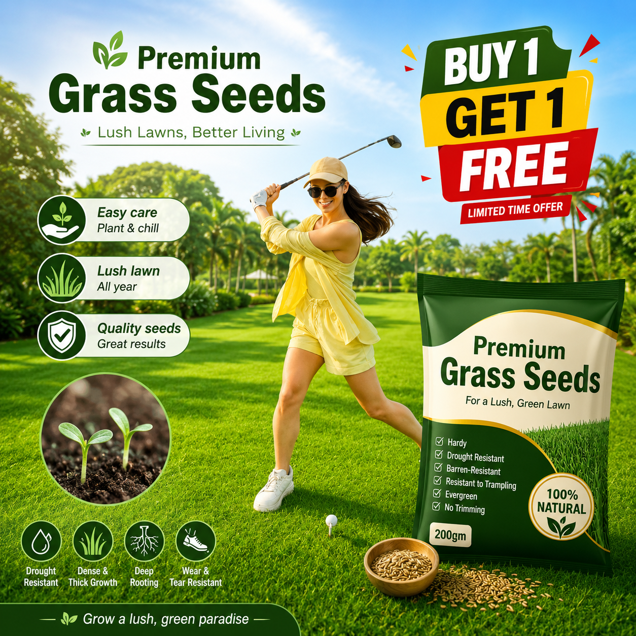 🔥Last Day Promotion 49% OFF🔥🌱2026 Evergreen Premium Grass Seed for Four Seasons | 🔥Buy 1 Get 1 Free🔥