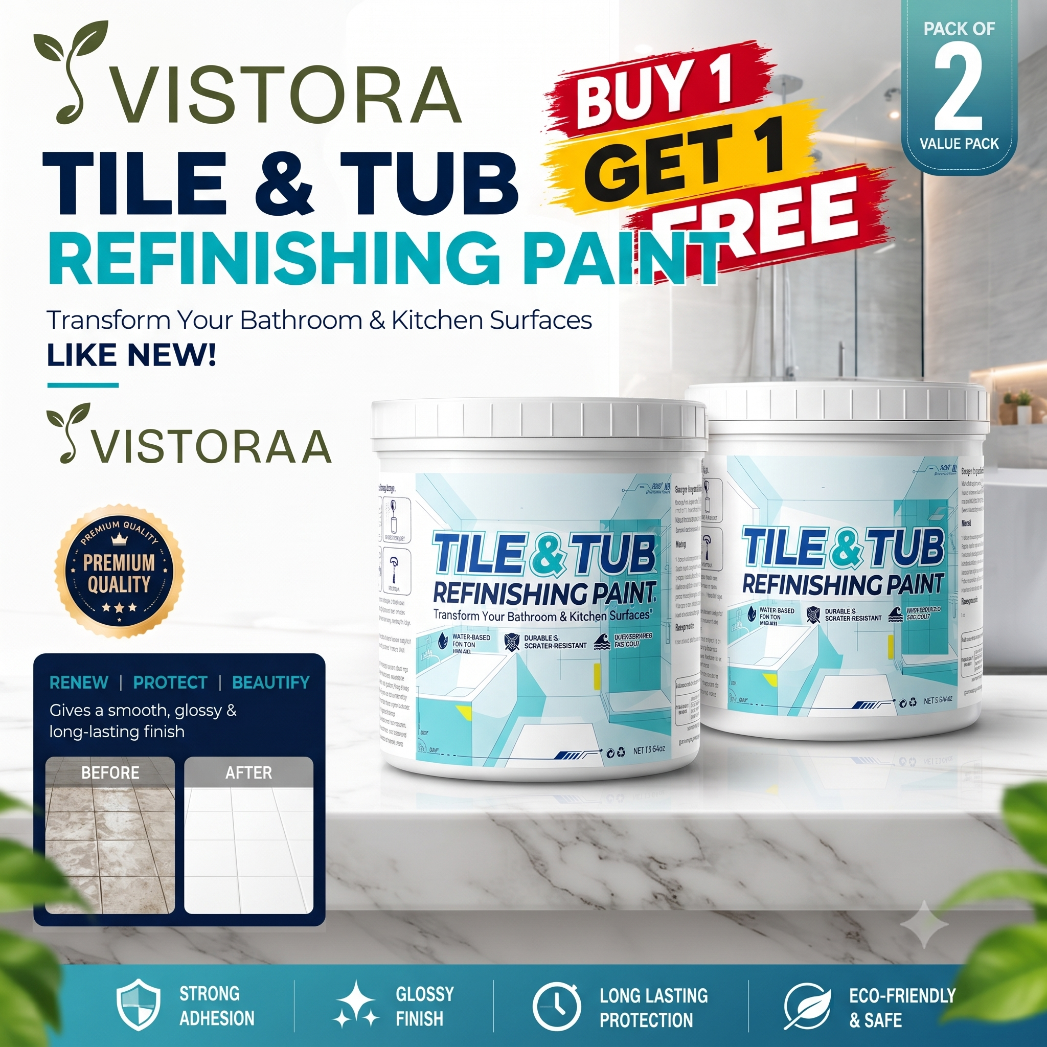 Tile & Tub Refinishing Paint Kit (Buy 1 Get 1 Free) + Free Brush 🔥