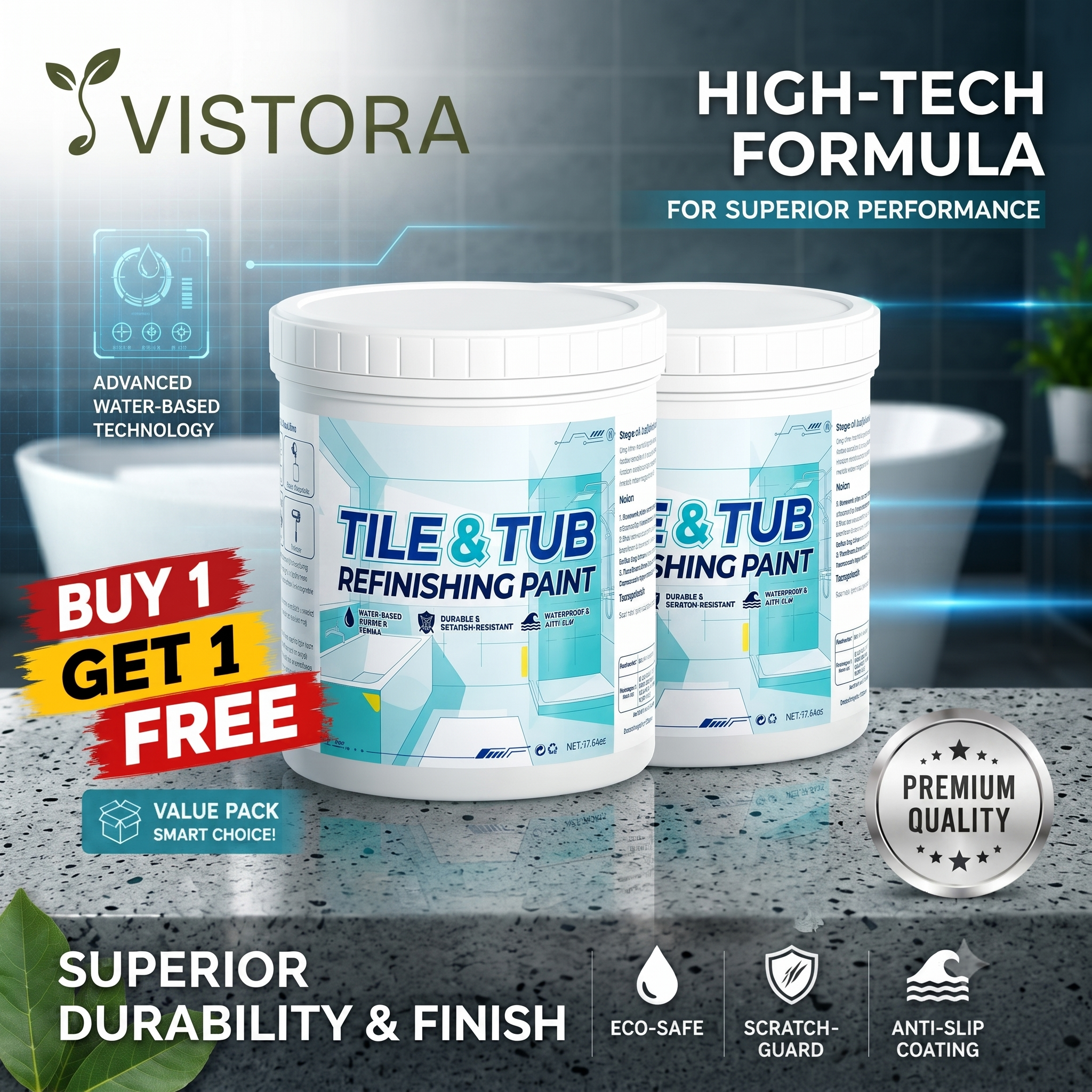 Tile & Tub Refinishing Paint Kit (Buy 1 Get 1 Free) + Free Brush 🔥