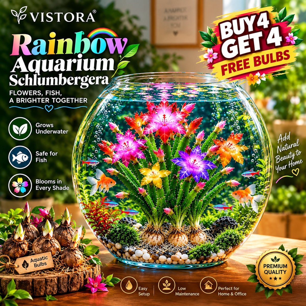 🦀 MIX COLORS RAINBOW AQUARIUM SCHLUMBERGERA – EASY-CARE BLOOMS IN EVERY SHADE FOR A COLORFUL AQUATIC DISPLAY 🌈🐠✨ Buy 4 Get 4 Free Bulbs ✨